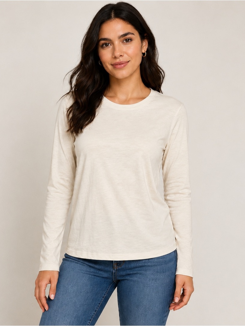 a new day Long Sleeve Crewneck Top in Light Cream